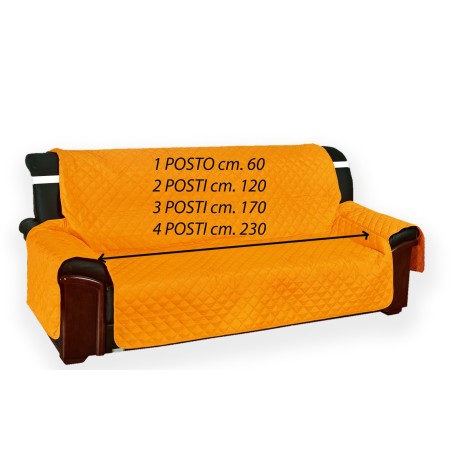 Copridivano Trapuntato Vivy Arancio - Proteggi Divano con Braccioli - Poliestere Lavabile, Antiscivolo